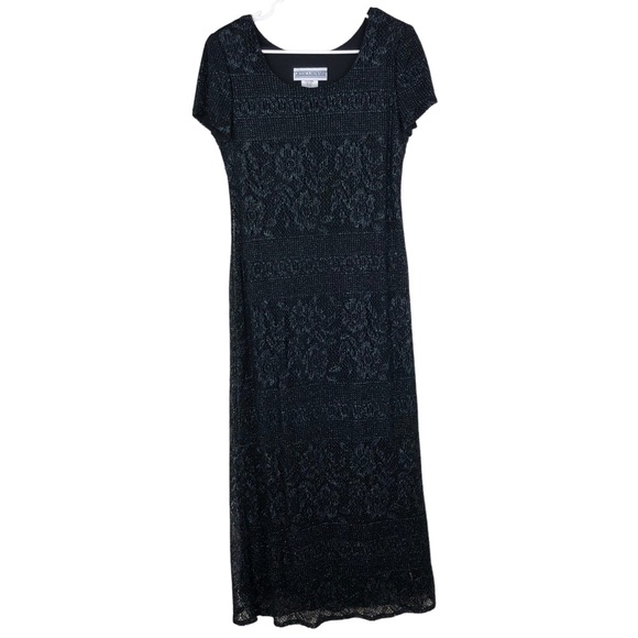 Jessica Howard Vintage 90s Maxi/Formal Dress, Black w/Blue Metallic Thread SZ 10 - Picture 1 of 13
